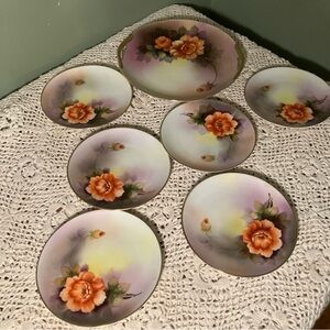 Noritake - Hand Painted 7 Pc Cake Plate Set - Yellow And White Flowers - Japan